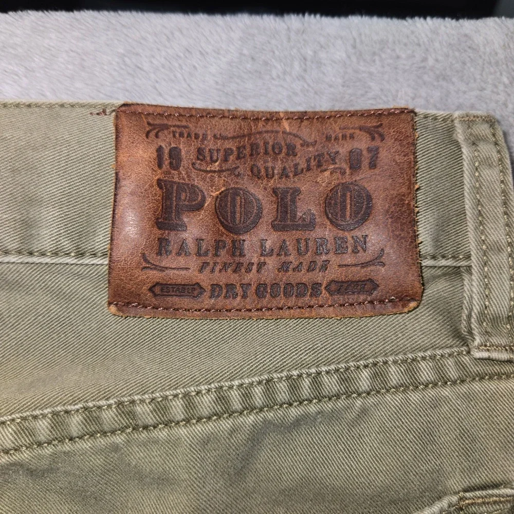 Polo Ralph Lauren Mens Chino Jeans 35/32 Olive Green Cotton Straight Leg